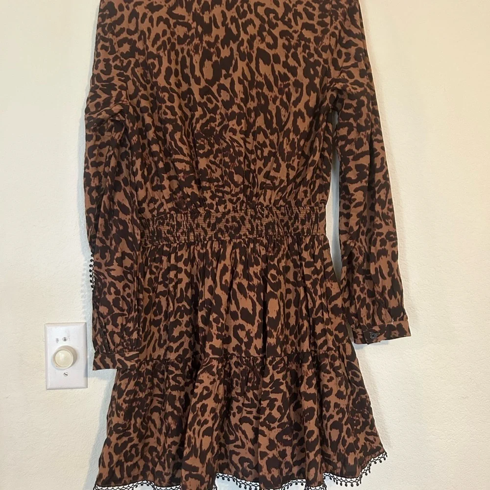 Rebecca Minkoff Brown Leopard Long Sleeve Mini Dress XS